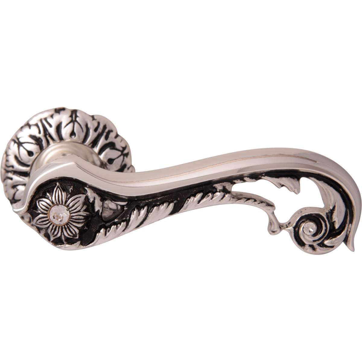 Дверная ручка на розетке 1115 Jade NEW 60 mm Серебро 925 + черный + S