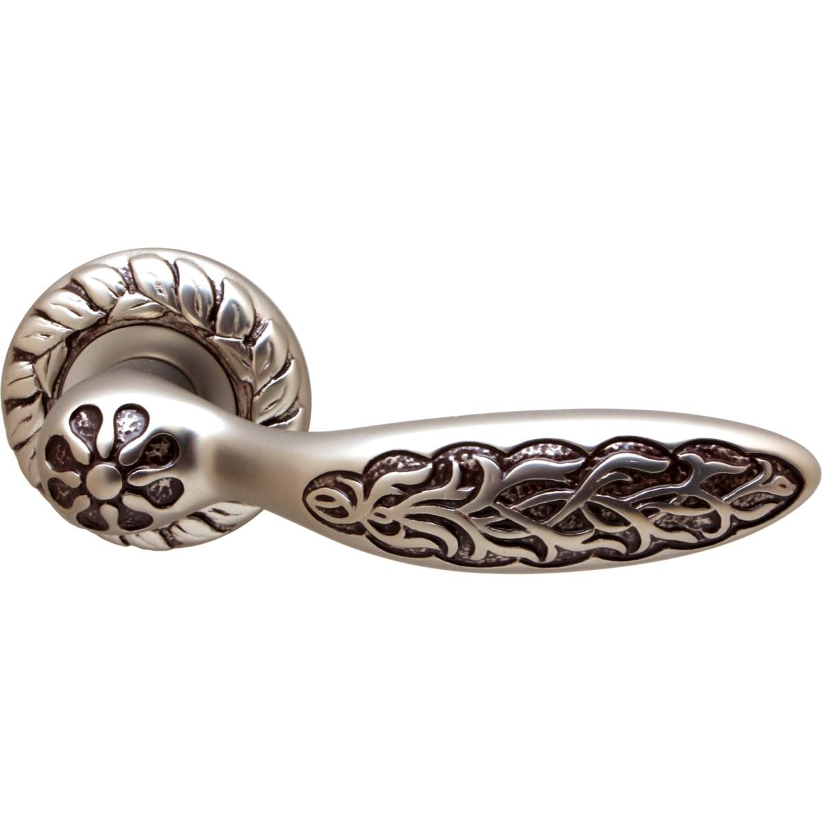 Дверная ручка на розетке 1065 Shamira 60 мм Старинное серебро матовое + коричневый
