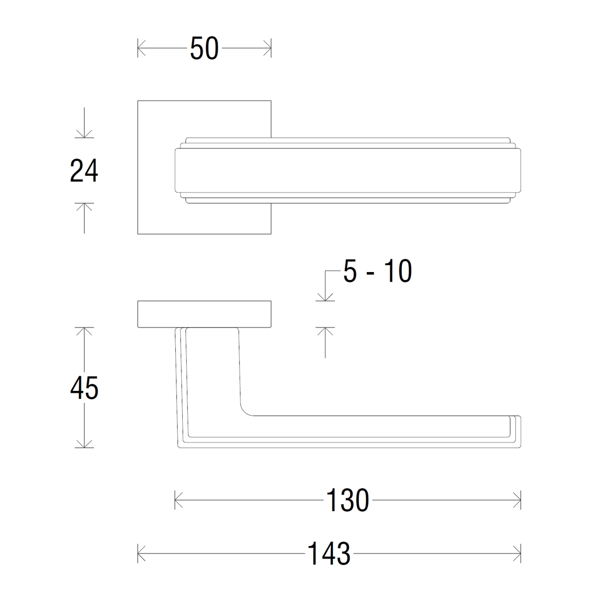 Дверная ручка на квадратной розетке 293 ALILA ЗОЛОТО PVD (FIXA)
