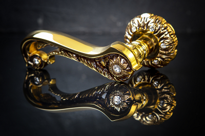 Дверная ручка на розетке 1115 Jade NEW 60 mm Золото 24К + коричневый + сваровски + 6S