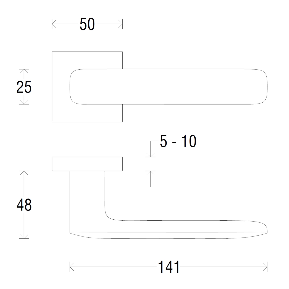 FORME Дверная ручка на квадратной розетке 490 SKY ПОЛИРОВАННЫЙ ХРОМ (FIXA)