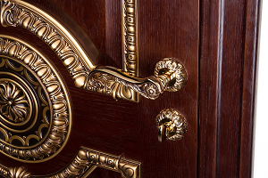 Дверная ручка на розетке 1115 Jade NEW 60 mm Золото 24К + коричневый